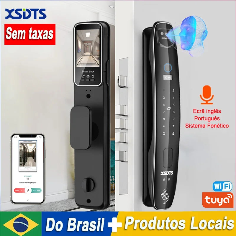 Fechadura Eletrônica Facial XSDTS Wifi, Biométrica, Impressão Digital, Fechadura Inteligente para Porta, Senha, Reconhecimento Facial 3D, Câmera, Fechadura Eletrônica