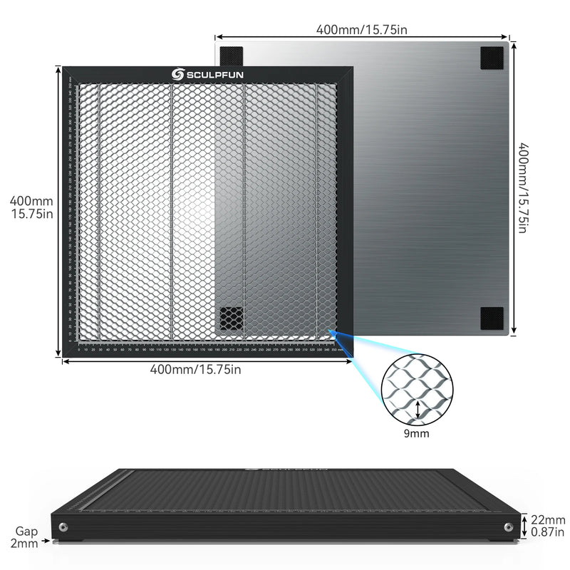 Acessórios para Laser SCULPFUN S9/S10/S30 Kit de Expansão, Mesa de Trabalho Honeycomb, Mandril Rotativo para Laser, Kit de Bico Air Assist