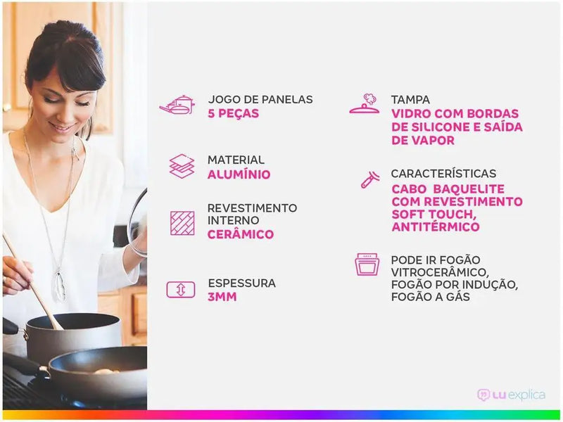 Conjunto de Panelas Brinox em Alumínio com Revestimento Cerâmico Preto 5 Peças – Carbon Ceramic Life