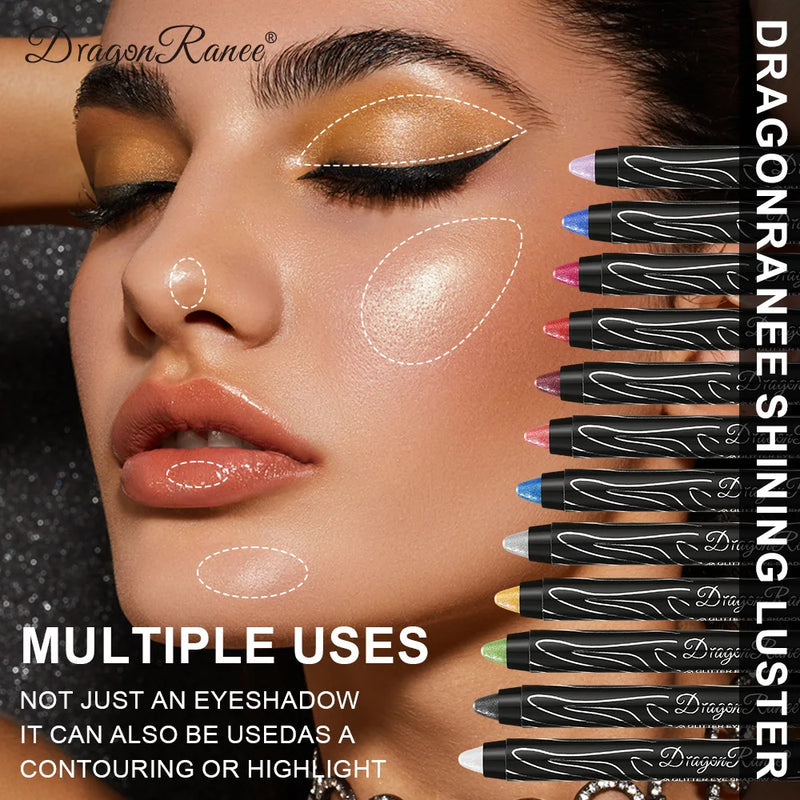 Lápis de Sombra Glitter Longa Duração 12 Cores Azul Marrom Preto Delineador Feminino