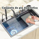 Pia de Cozinha Elegante em Aço Inoxidável com Torneira de Água Quente/Fria – Cubo Único Espaçoso (75x45x20 cm) – Ideal para Preparos Culinários