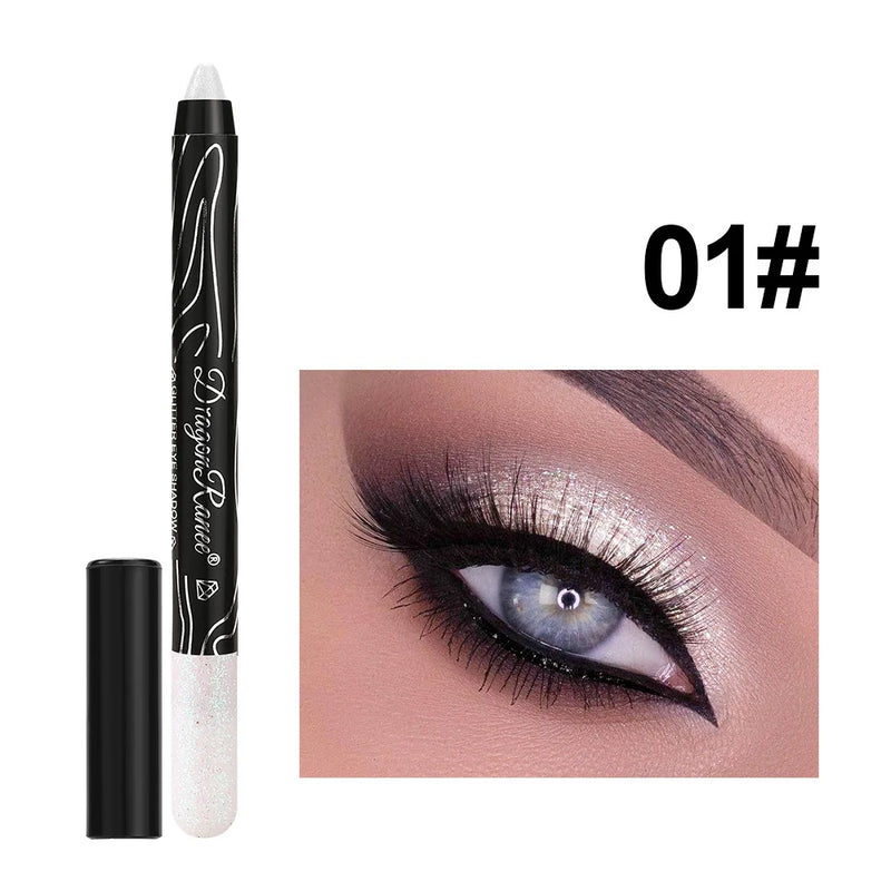 Lápis de Sombra Glitter Longa Duração 12 Cores Azul Marrom Preto Delineador Feminino