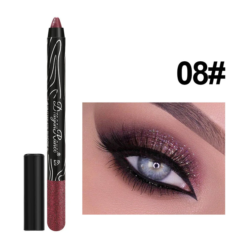 Lápis de Sombra Glitter Longa Duração 12 Cores Azul Marrom Preto Delineador Feminino