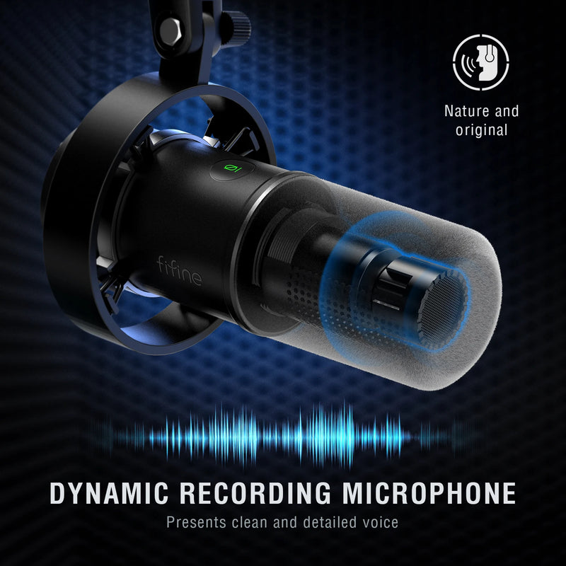 Microfone Dinâmico XLR FIFINE para Gravação com Monitoramento em Tempo Real Microfone USB para Streaming com Controle de Ganho/Toque para Mudo – Modelo K688