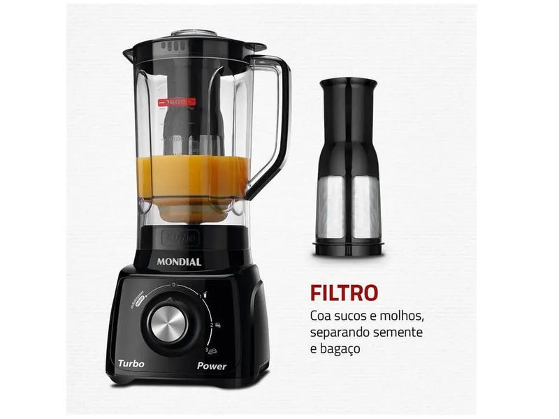 Liquidificador Mondial L-99 FB Turbo Power Preto com 3 Velocidades e Filtro 550W - 110V