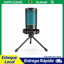 Microfone Gamer AmpliGame com Mute Rápido, Microfone Condensador USB RGB com Tripé para PC, Notebook, PS4/5, Streaming e Podcasting - A2