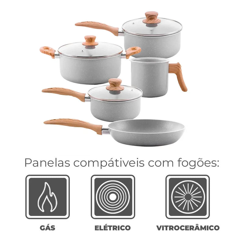 Conjunto de Panelas Brinox Ceramic Life Gris 6 Peças Antiaderente com Panela de Pressão