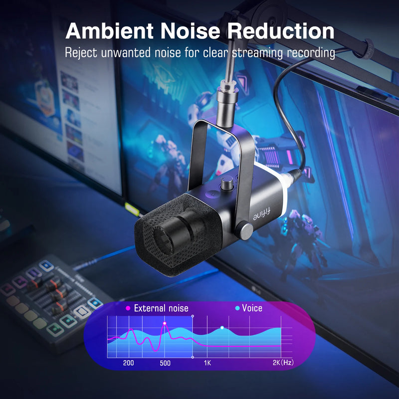 Microfone Dinâmico FIFINE USB/XLR com Controle de RGB/Entrada para Fone de Ouvido/Mute, Microfone para PC Gaming, Gravação e Streaming AmpliGame-AM8