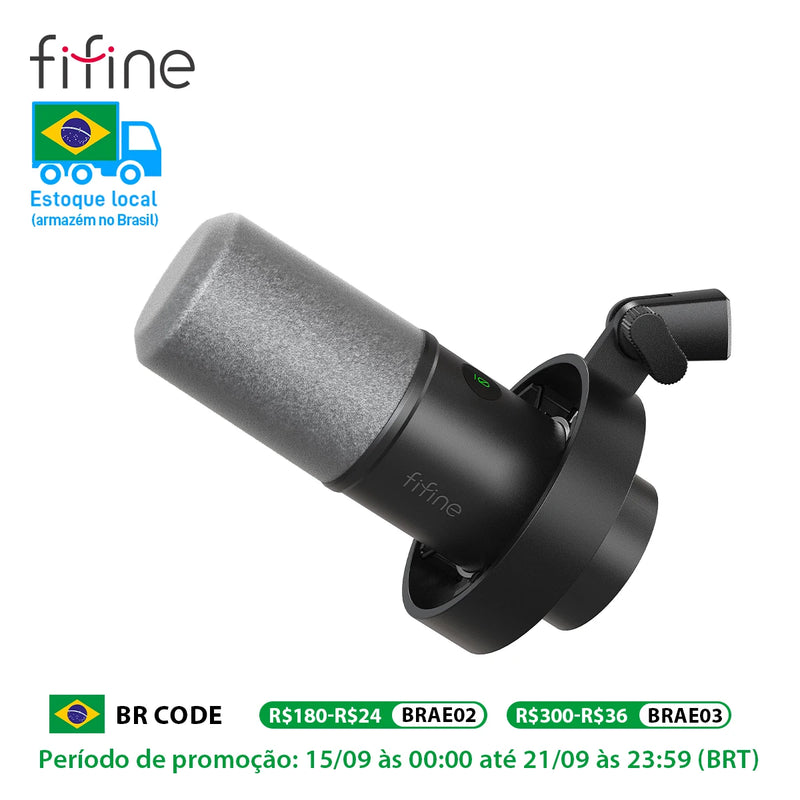Microfone Dinâmico XLR FIFINE para Gravação com Monitoramento em Tempo Real Microfone USB para Streaming com Controle de Ganho/Toque para Mudo – Modelo K688