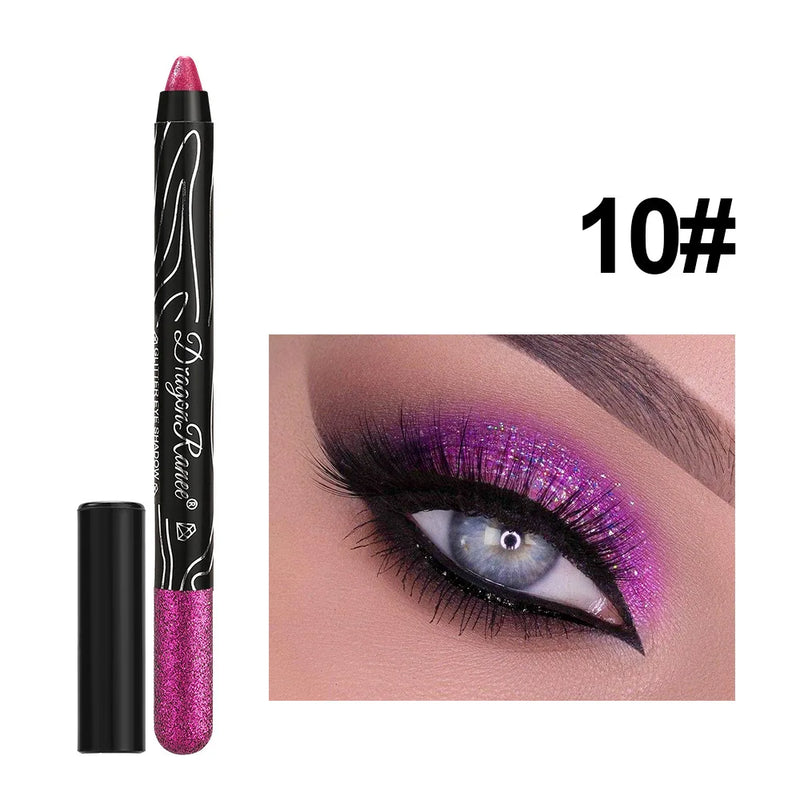 Lápis de Sombra Glitter Longa Duração 12 Cores Azul Marrom Preto Delineador Feminino