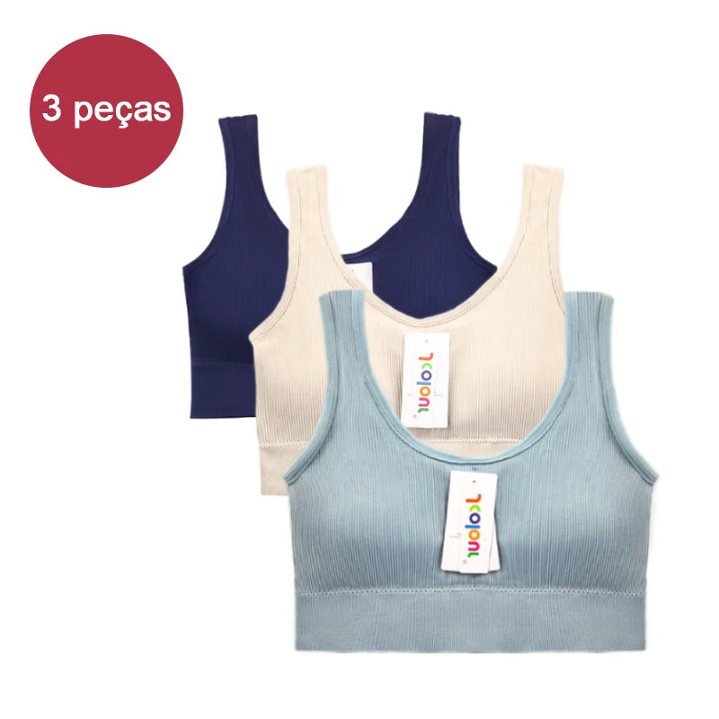 Kit com 3 Itens – Sutiã Sem Costura, Top Esportivo Push-Up, Lingerie Feminina, Poliéster, Respirável e Confortável