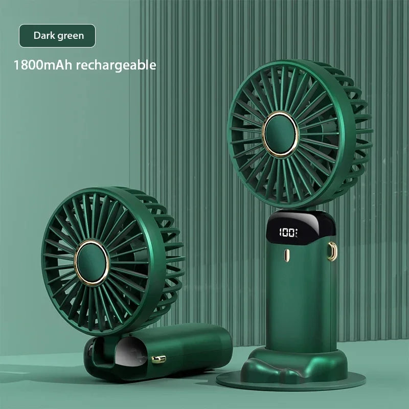 Ventilador de Pescoço Portátil com 5 Velocidades Recarregável via USB com Suporte para Telefone e Tela de Exibição 1800mAh