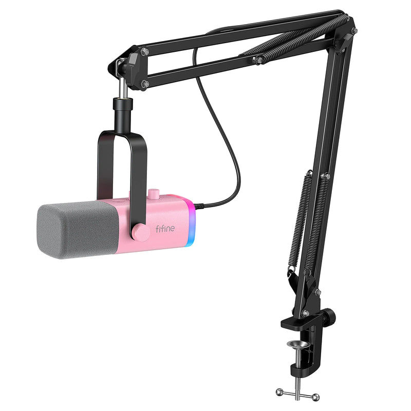 Kit de Microfone Dinâmico FIFINE AM8T XLR – Com Braço Articulado, RGB, Controle de Volume, USB, Para PC e PS4/PS5