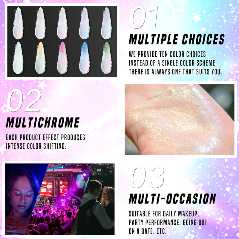 Iluminador Duocromo CHARMACY com Pigmento Glitter Multicor Longa Duração