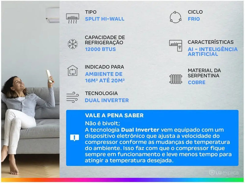 Ar-Condicionado Split Hi-Wall LG Dual Inverter Compact + AI 12.000 BTUs Frio Compact S3-Q12JAQAL - 220V