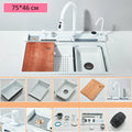 Pia de Cozinha em Aço Inoxidável 304 com Efeito Cascata, Cubo Único Grande, Torneira com Display Digital Integrado, Dosador de Sabão e Lavador de Copos