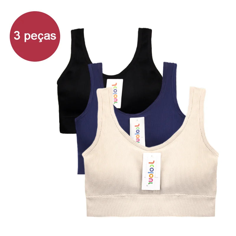 Kit com 3 Itens – Sutiã Sem Costura, Top Esportivo Push-Up, Lingerie Feminina, Poliéster, Respirável e Confortável