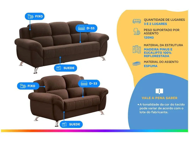 Conjunto de Sofás 2 e 3 Lugares Marseille Linoforte