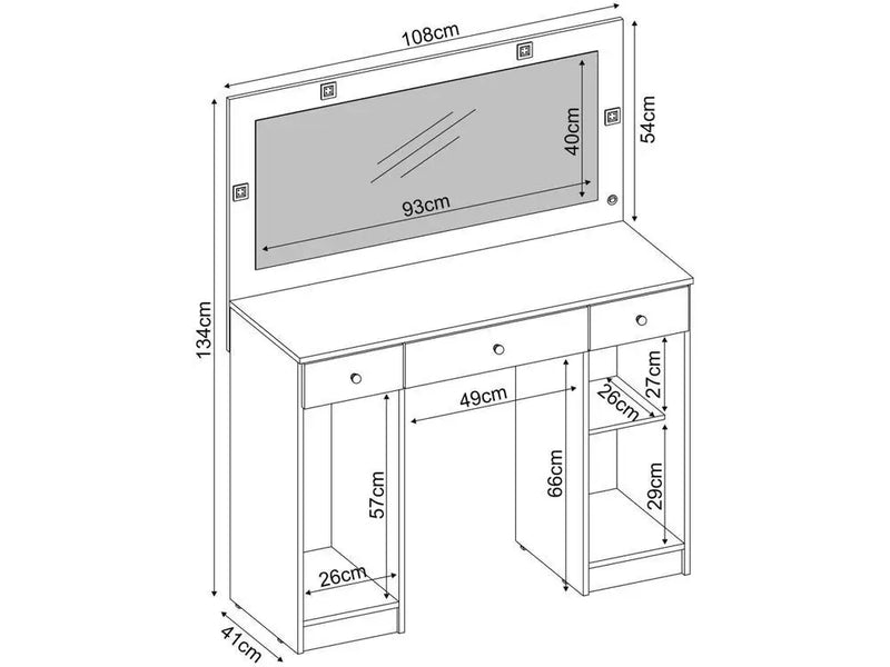 Penteadeira / Camarim Demóbile Carisma com Espelho e LED – 3 Portas + 2 Gavetas