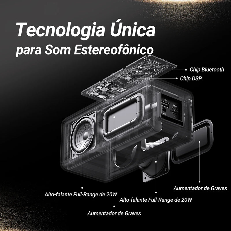 Caixa de Som BOGASING M5 Bluetooth 40W – Bluetooth 5.3, Som Surround 360°, À Prova d’Água IPX7, 30h de Reprodução