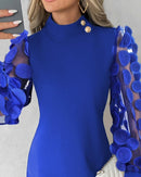 Vestido Feminino – Temperamento, Nova Moda Verão 2025, Elegante, Estampa Floral, Detalhe em Tule Transparente, Casual