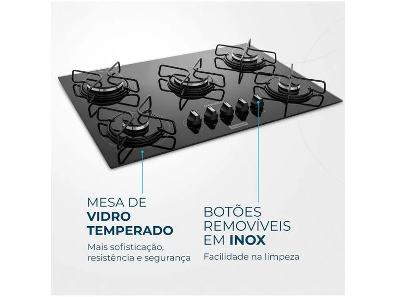 Cooktop 5 Bocas Mondial a Gás GLP Preto - Bivolt