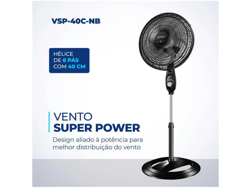Ventilador Coluna Super Power Mondial VSP-40C-NB 40cm 6 Velocidades 3 Velocidades Preto 220V