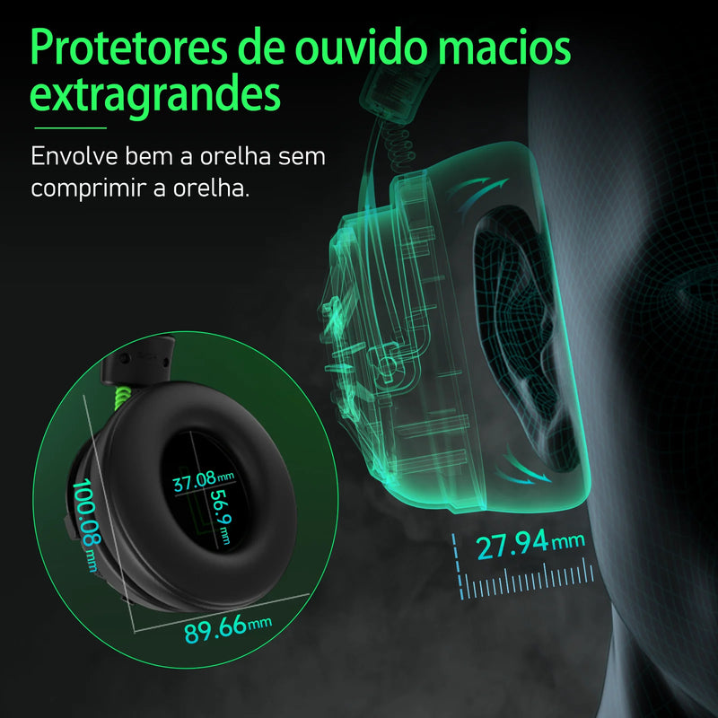 EKSA StarEngine Pro Headset Gamer 7.1 com Fio Over Ear Fones de Ouvido com Microfone com Cancelamento de Ruído ENC para PC/PS4/PS5/Xbox