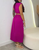 Vestido Casual Feminino 2025 – Primavera/Verão  Maxi Dress Longo com Recorte, Botões, Cintura Elástica e Versátil para Ocasiões