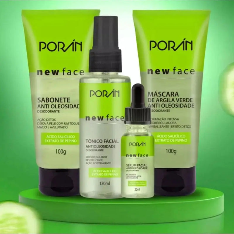 Kit Anti Oleosidade New Face Porán – Cuidados com a Pele, 4 Itens