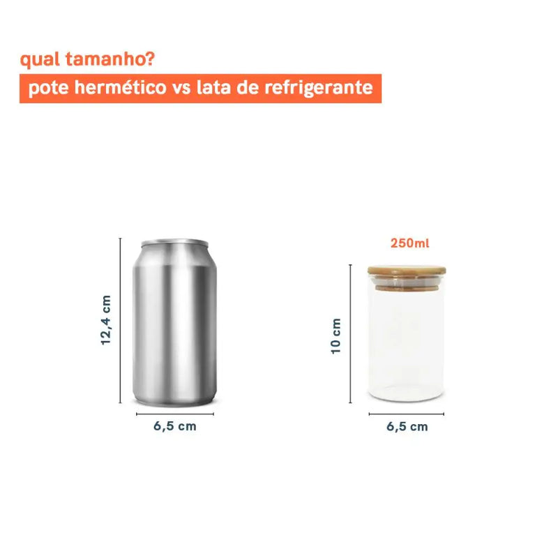 Conjunto com 6 Potes de Vidro Herméticos com Tampa de Bambu – 250 ml OIKOS