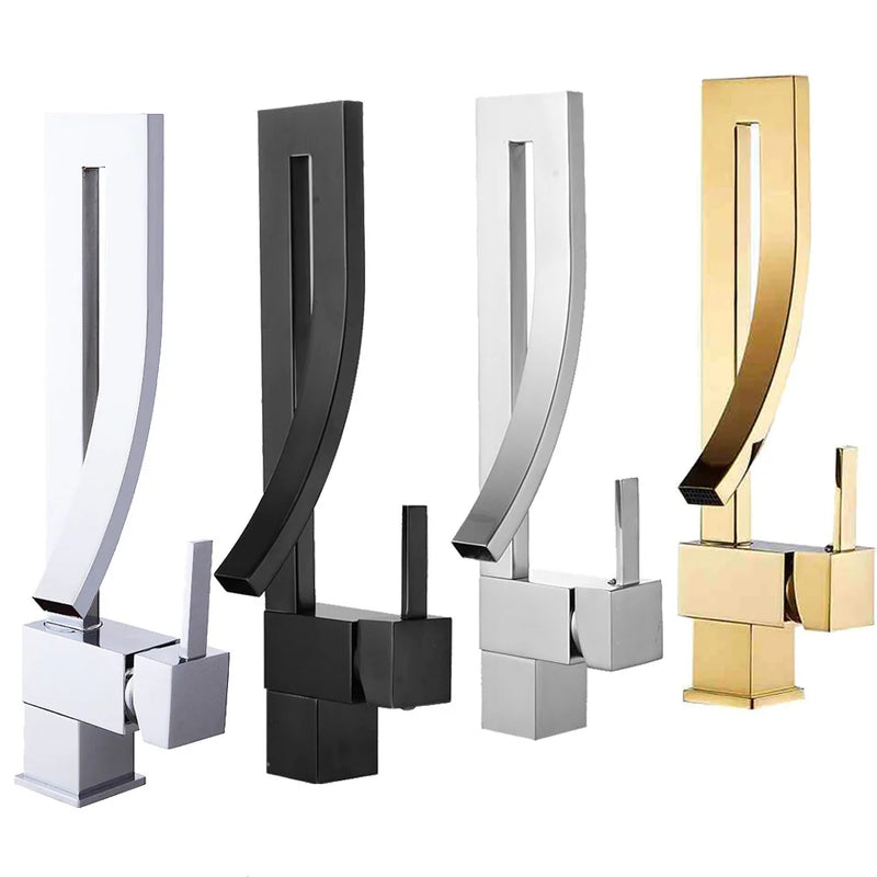 Torneira de Lavatório Quadrada BAKALA em Latão Elegante – Misturador de Pia de Luxo, Instalação de Bancada, Água Quente e Fria, Modelo FA-12504