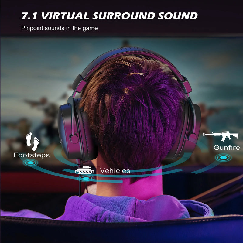 Headset Gamer FIFINE H9 com Som Surround 7.1, Controle de Volume e Interruptor de Mudo, Interface 3,5 mm ou USB para PC/Mac/PS4/PS5/Xbox
