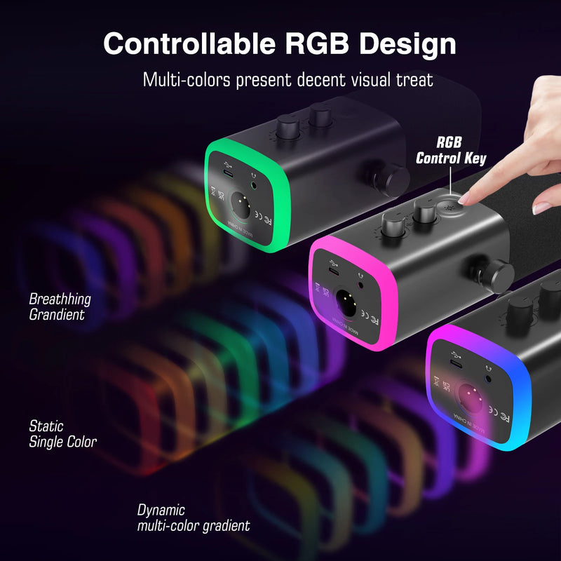 Microfone Dinâmico FIFINE USB/XLR com Controle de RGB/Entrada para Fone de Ouvido/Mute, Microfone para PC Gaming, Gravação e Streaming AmpliGame-AM8