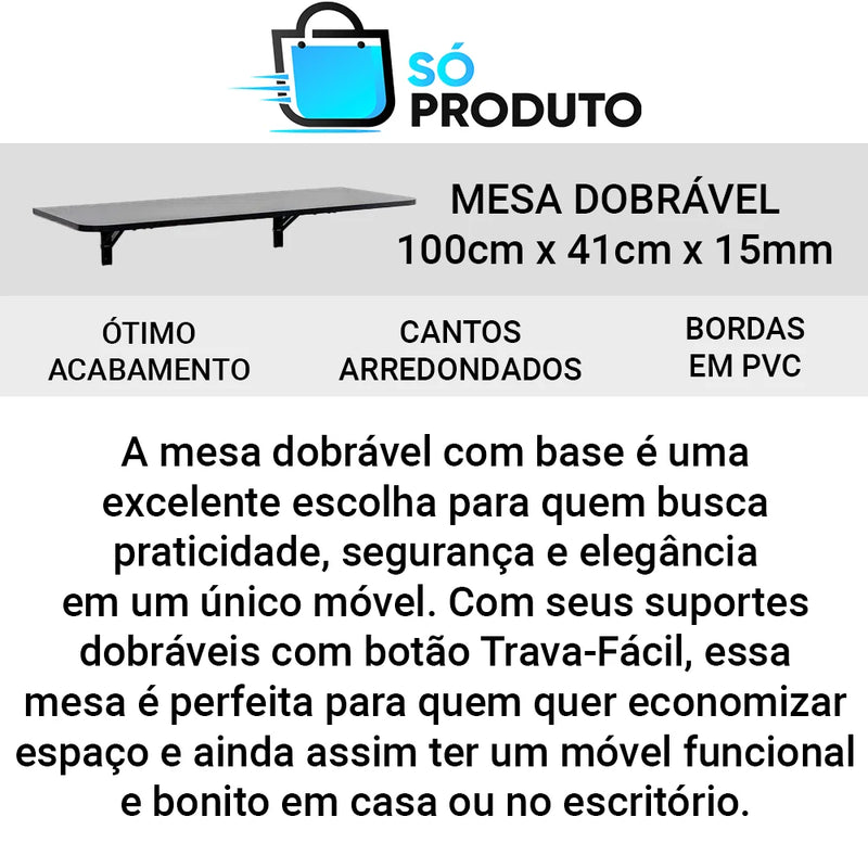 Mesa de Parede Dobrável Bemfix Preta 100x41cm em MDP