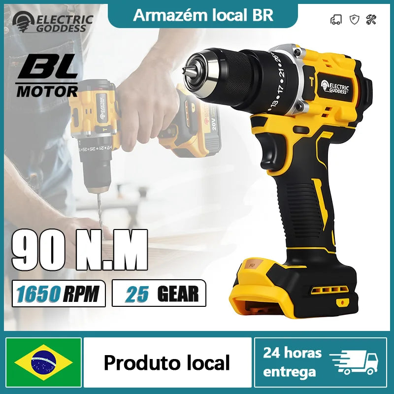 Furadeira de Impacto Elétrica Brushless Electric Goddess, compatível com bateria Dewalt 20V, Mandril 10mm, Parafusadeira sem fio, Ferramenta elétrica