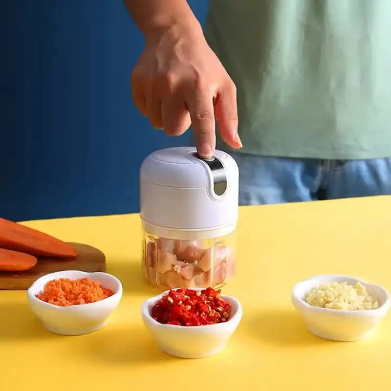 Processador de Alimentos Elétrico Mini 250ml, Cortador de Vegetais com 3 Lâminas de Aço Inoxidável