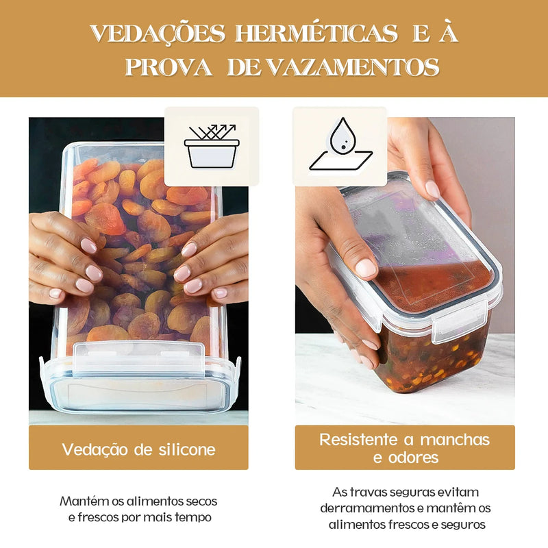 Conjuntos de 15 Peças de Potes para Armazenamento de Alimentos, Caixas Organizadoras de Cozinha com Tampas, Potes para Geladeira e Frascos Vedados