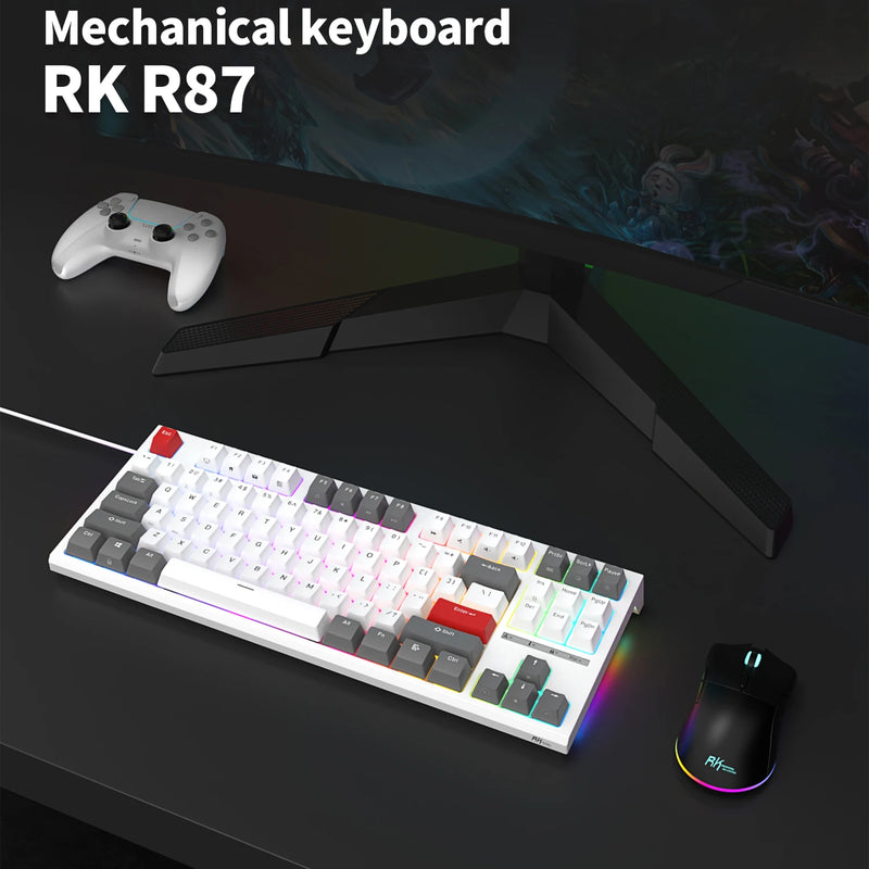 Teclado Gamer RK Royal Kludge R87 com Fio – 87 Teclas, RGB Retroiluminado, Mecânico Hot-swappable, Teclas Personalizadas