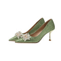Scarpin Feminino Outono 2024 Bico Fino Boca Rasa com Flores e Pedrarias para Noivas