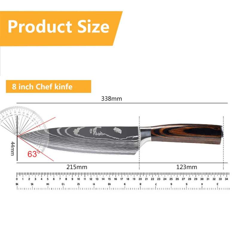 Faca Profissional Japonesa para Chef – Facas de Cozinha Santoku, Fatiar, Utilitária, Pão, Carne, Cutelo de Açougueiro, Aço Inoxidável