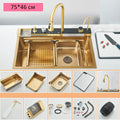 Pia de Cozinha em Aço Inoxidável 304 com Efeito Cascata, Cubo Único Grande, Torneira com Display Digital Integrado, Dosador de Sabão e Lavador de Copos