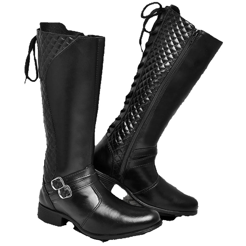 Bota Feminina de Cano Longo Ajustável com Zíper – Tamanho 33 a 40