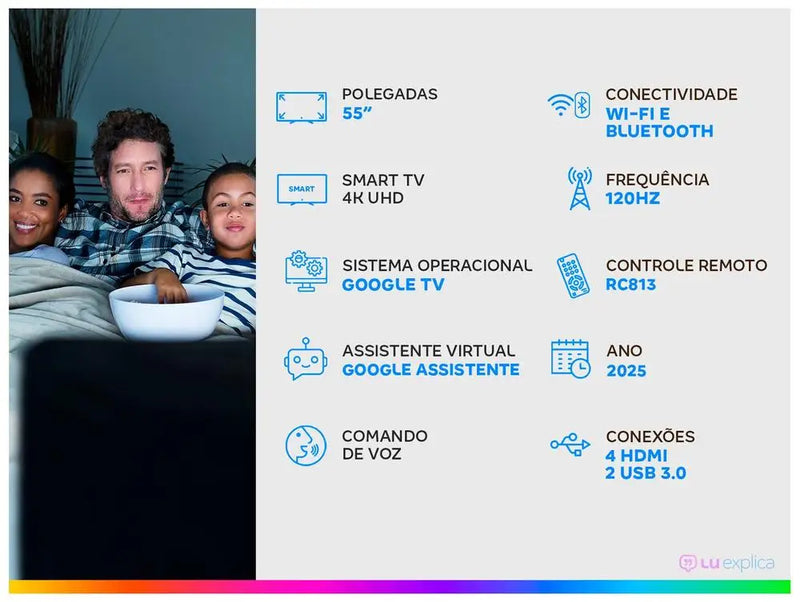 Smart TV 55 "TCL 4K UHD MiniLED 55C6K 120Hz Google TV AiPQ Google Assistant 4 HDMI 2 USB