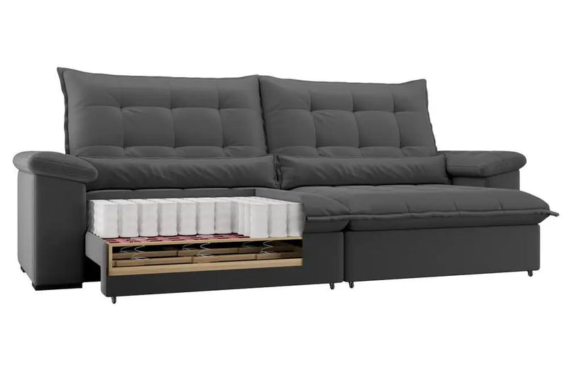Sofá Reclinável Retrátil 4 Lugares em Suede/Veludo Strand Emophed Flexforma com Molas Estofado