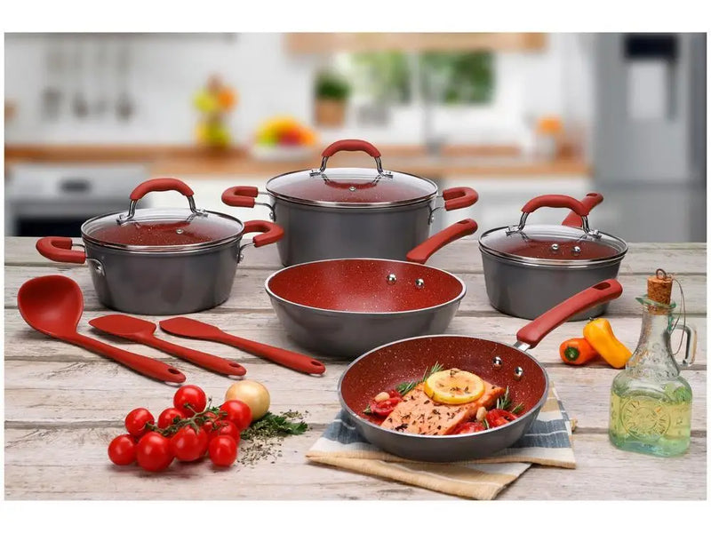 Conjunto de Panelas Brinox Ceramic Life Select em Cerâmica Vermelho e Cinza, Alumínio 8 Peças