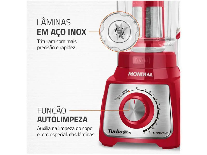 Liquidificador Mondial L-1200 RI Turbo – 12 Velocidades, 1200W, Vermelho, 220V