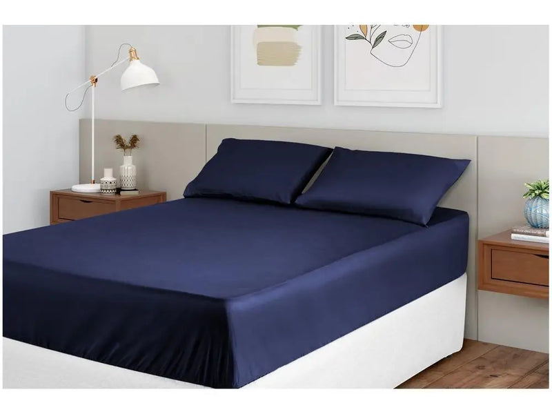Conjunto de Cama Casal – Hypercal  100% Poliéster – Azul Marinho – 3 Peças – Marcelino Têxtil