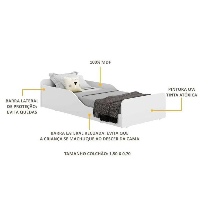 Cama Infantil Montessoriana para Colchão 70x150 cm Branca Multi-Mobile MDF 100%