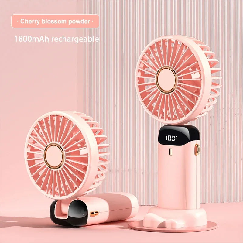 Ventilador de Pescoço Portátil com 5 Velocidades Recarregável via USB com Suporte para Telefone e Tela de Exibição 1800mAh